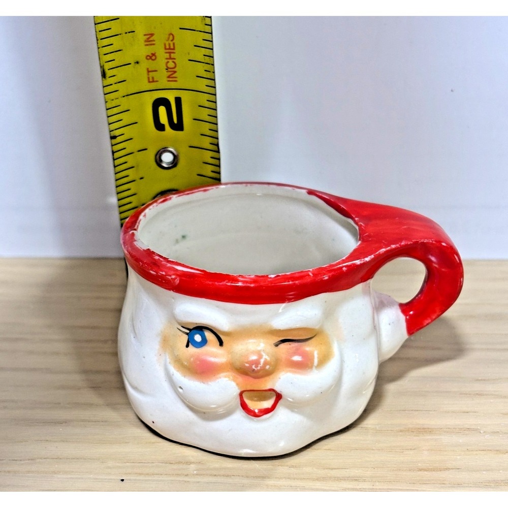 Vintage Holt Howard Winking Santa Face Mug Japan Ceramic Christmas Cup Red White